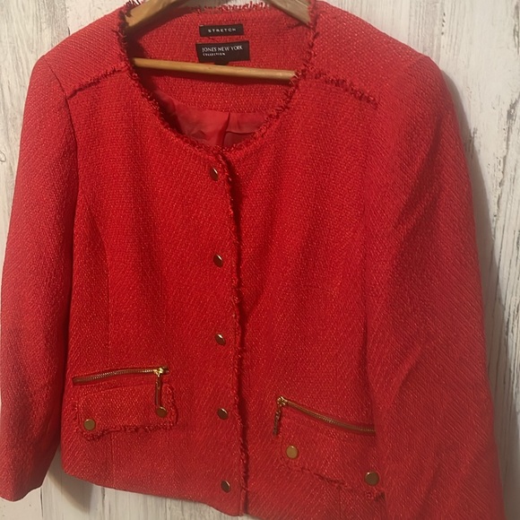 HH1 - beautiful red & gold jones New York blazer suit top jacket career sz 10 - Picture 2 of 6